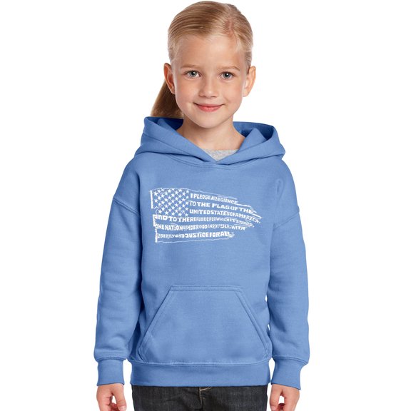LA Pop Art Girl's Word Art Hooded Sweatshirt - Pledge of Allegiance Flag