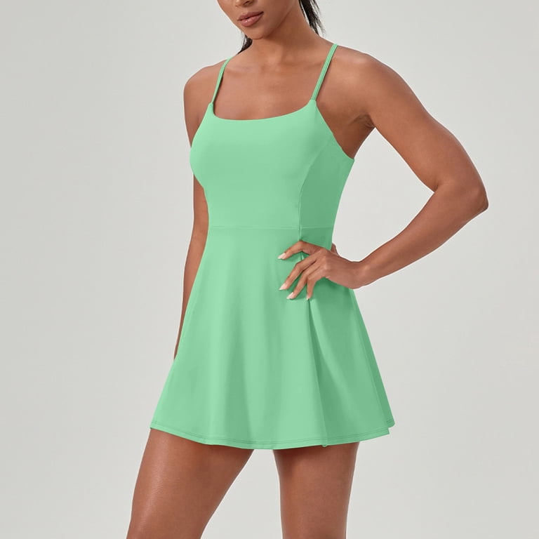 mint green tennis dress Athletic Dress for Women Tennis Dress with Shorts Underneath Easy Peezy U Neck Adjustable Straps Active Workout Dress Mint Green 2XL, Women's