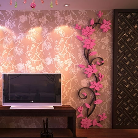 Geo Pink Wall - 3D Mirror Flower Decal Wall Sticker DIY Removable Art Mural Room Decor