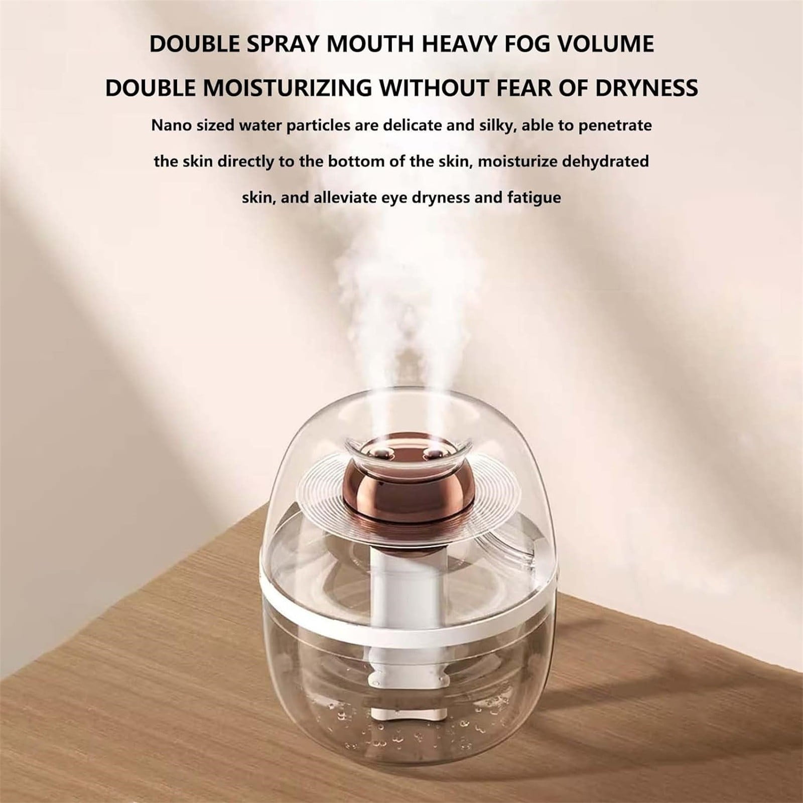 3L Dual Spray Humidifier Large Capacity Silent with Night Light USB for Home Bedroom Office 360° Coverage