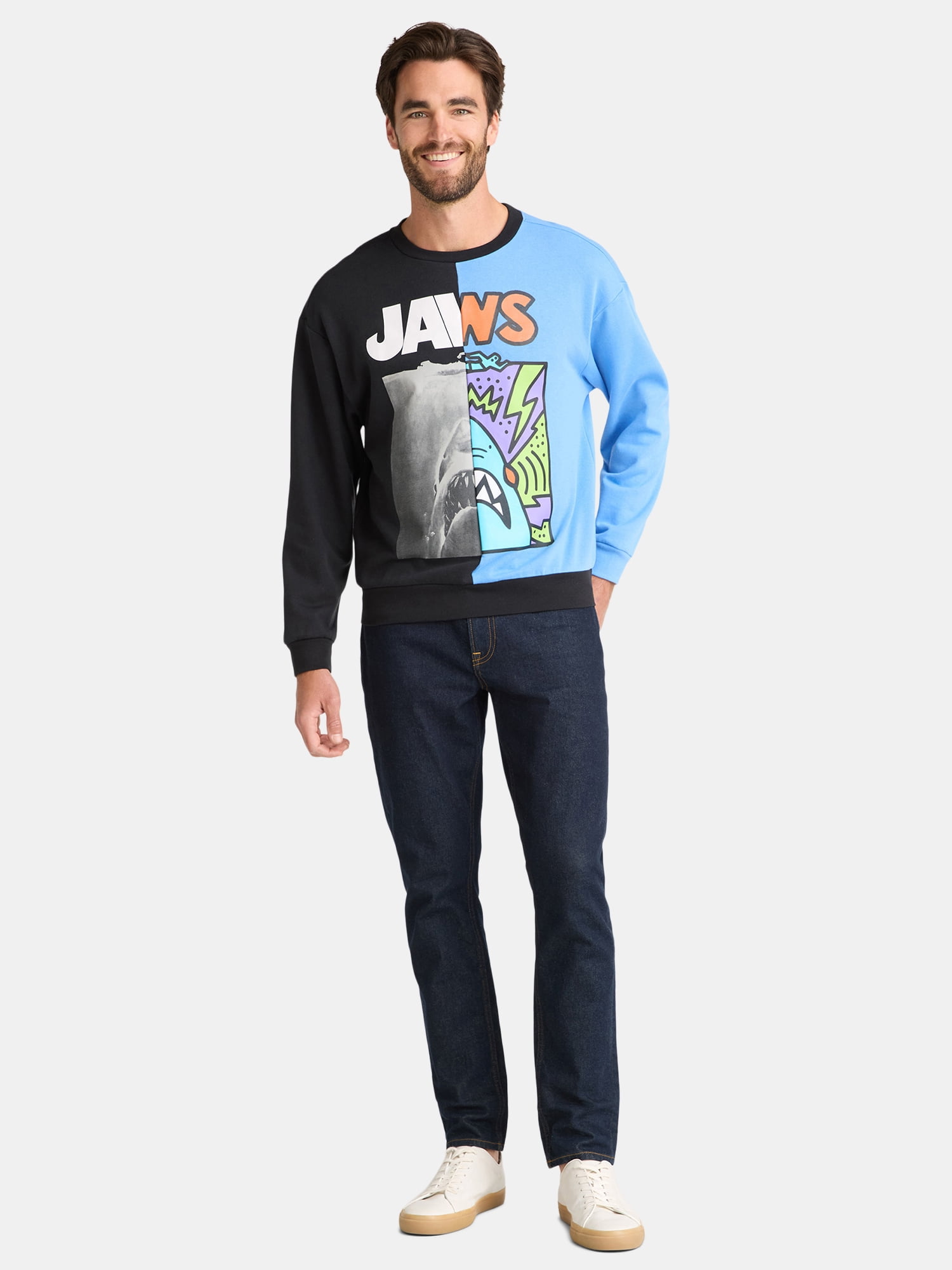 Jaws Men's and Big Men's Combo Fleece Crewneck Sweatshirt, Sizes S-3XL