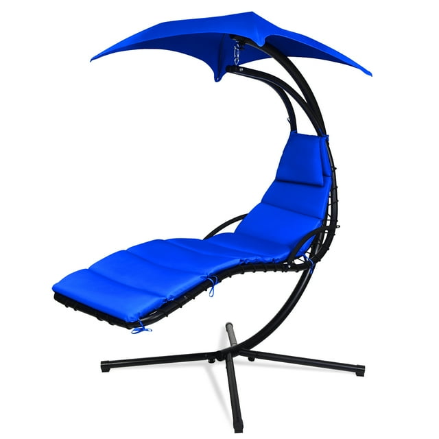 Patiojoy Chaise Hamac de Patio Flottante Chaise Longue Suspendue avec Auvent Bleu