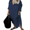thumbnail image 1 of CHOK Blouse Décontractée à Manches Longues en Coton et Lin pour Femmes, Robe Chemise Ample avec Poches, 1 of 2