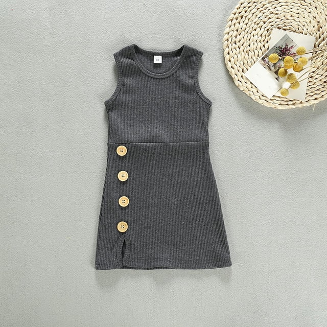 LOVZFMLL Robe Sans Manches à Col Rond Fendue à Boutons pour Filles 0-3 Ans