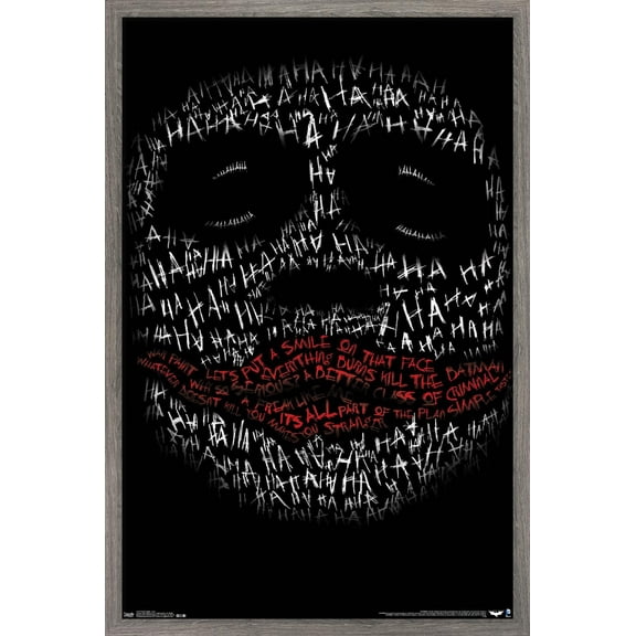 DC Comics Movie - The Dark Knight - The Joker Face In Text Wall Poster, 14.725" x 22.375", Framed