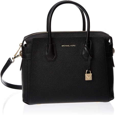 Michael Kors Mercer Pebbled Ladies Medium Black Leather Satchel Bag 30S9GM9S2L001