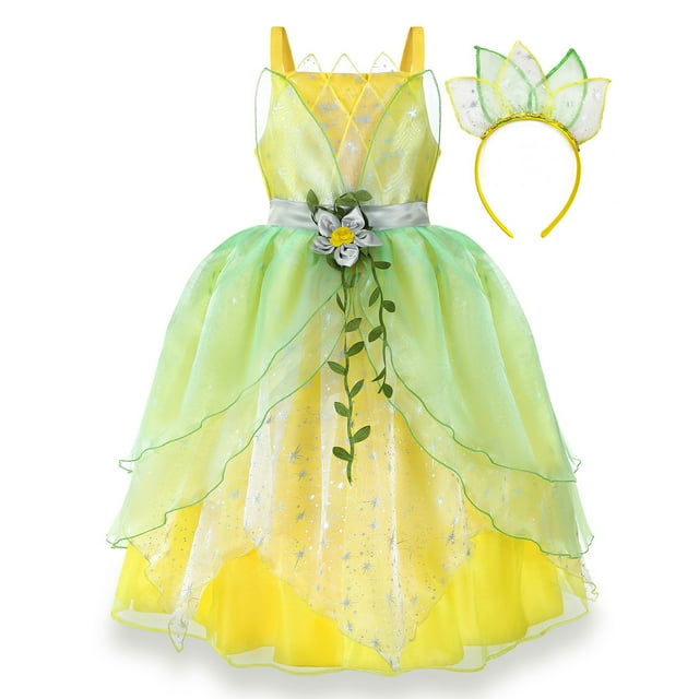 Déguisements de Princesse Tiana de Luxe Robe pour Petites Filles Robe Chic pour Enfants Cosplay Fête d'Halloween