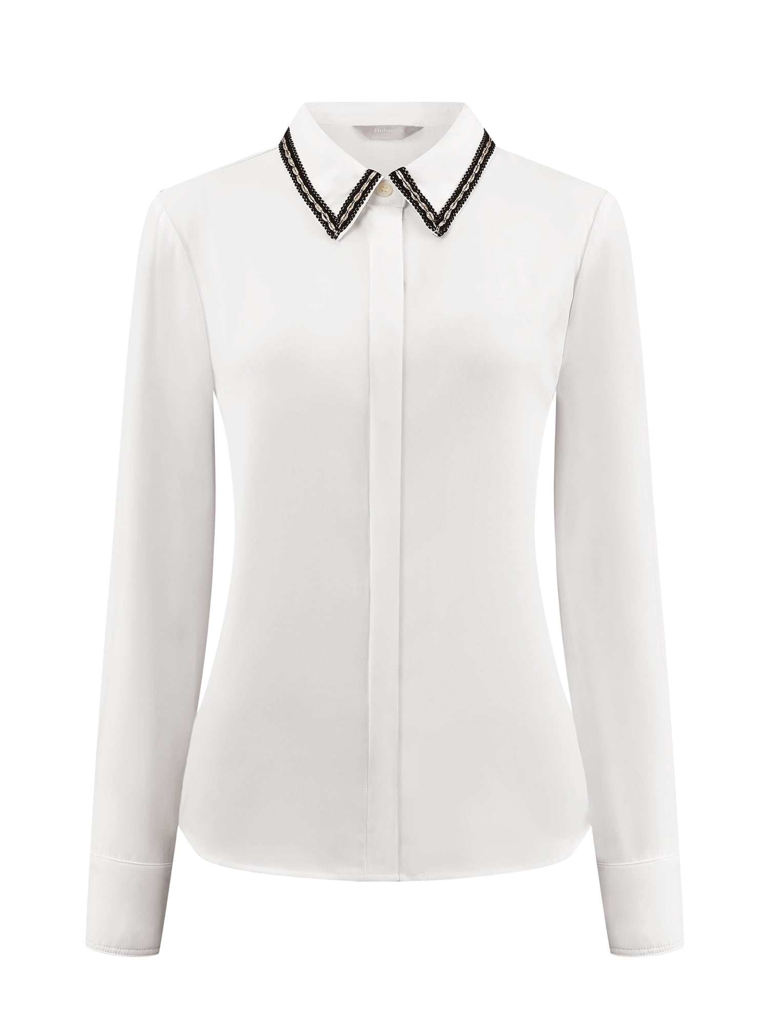 DARING DIVA Women's Button Down Shirt Tweed Trim Formal Work Blouse Top XL White