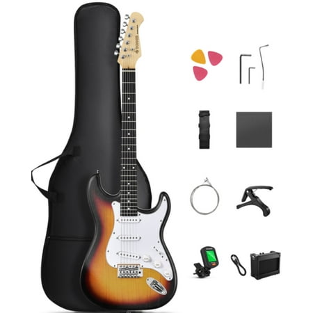 Donner 39in Electric Guitar Starter Kit w/Case, Amp, Tuner, Bag, Strap, Sunburst