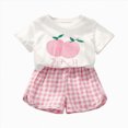 thumbnail image 4 of Kaprioy Toddler Baby Girl Summer Outfit Girl's Shorts Sets 2 Piece Outfits Fruit Print Short Sleeve T Shirt and Plaid Shorts 2Pcs Infant Little Girls Clothes, 4 of 5