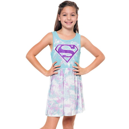 Girls Supergirl Logo Sleeveless Tank Dress Blue Purple
