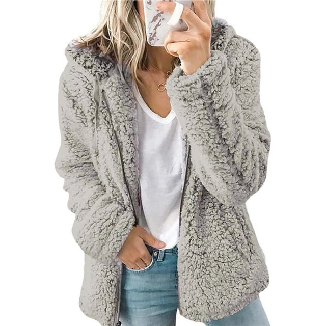 Chaqueta Ligera y Cálida para Mujer con Capucha y Cremallera, Estilo , Ideal para el Invierno. Gris XL