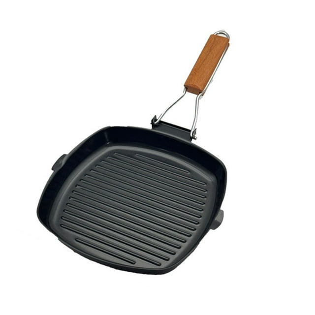 Sartén plegable Leke para parrilla, antiescaldaduras, mango de madera, portátil, 2 bocas