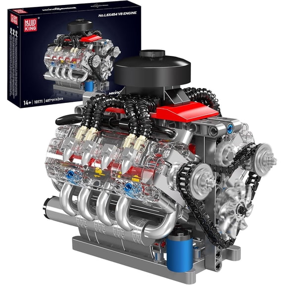 10171 V8 Engine Building Blocks Sets, V8 Engine Model kit That Run, Build Your Own STEM Model Engine, 8-Cylinder Car Engine Building Engineering Toys for Age 14 /Adults Collections(487 PCS)