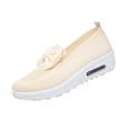 thumbnail image 3 of Domuza Women Knit Slip On Wedge Sneakers with Bow, Breathable Air Cushion Platform Shoes, Lightweight Comfortable Casual Walking Footwear White 7.5（EU-39）, 3 of 6