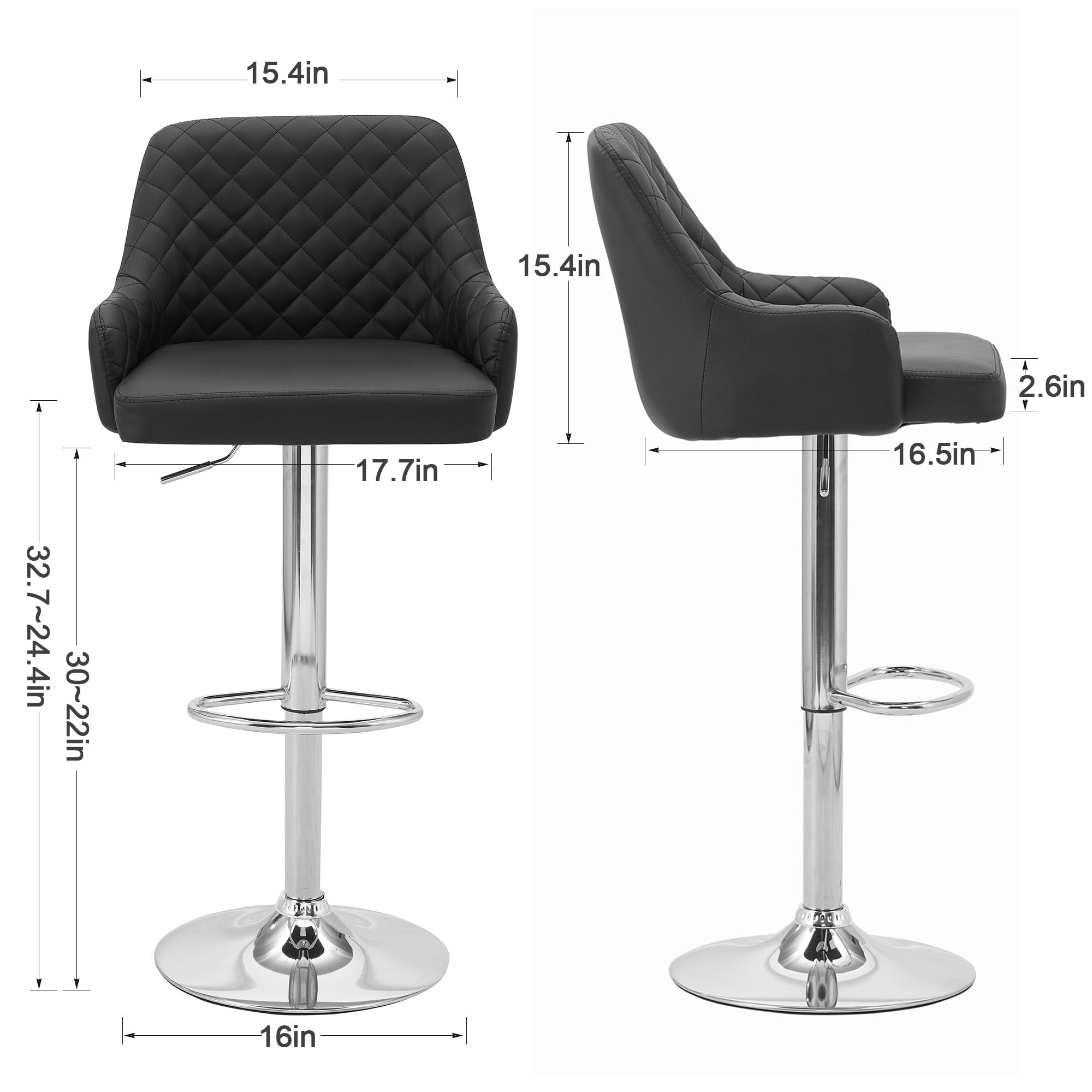 VECLO Bar Stools Adjustable Swivel with Back and Armrest, Black (Set of 4)