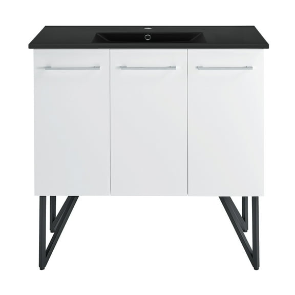Annecy 36 in. White Bathroom Vanity With Black Ceramic Sink Top