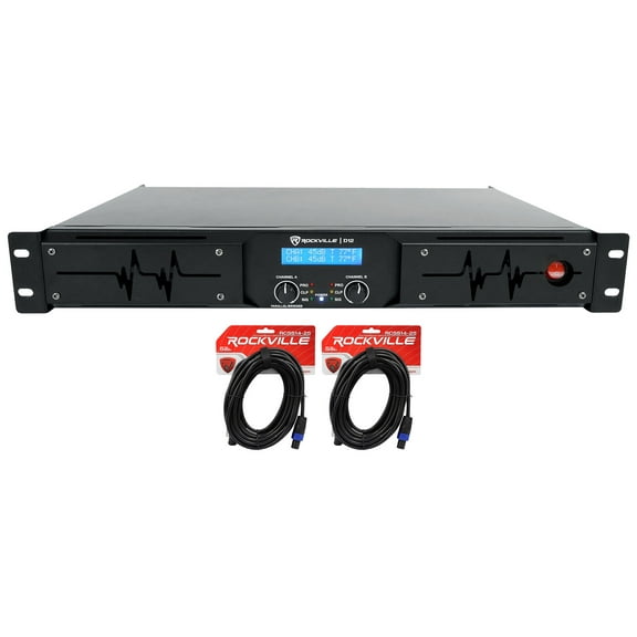 Rockville D12 5000w Peak/1400w RMS 2 Channel Power Amplifier Pro/DJ Amp Cables