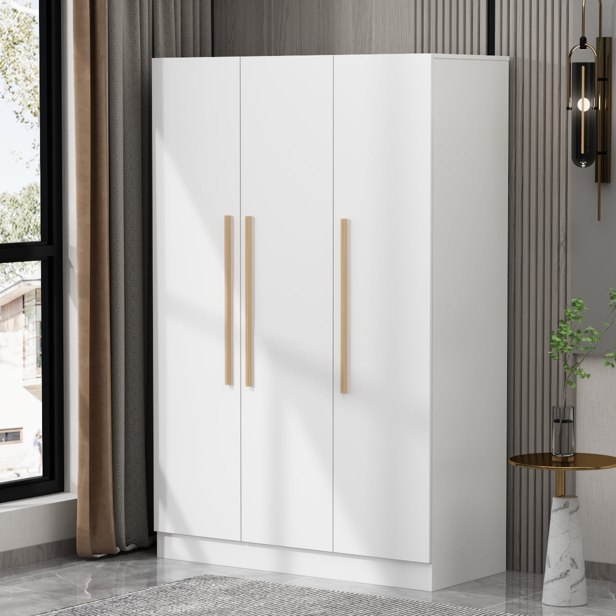 DiDuGo 3 Door Wardrobe Armoire Closet with Hanging Rods and Shelves