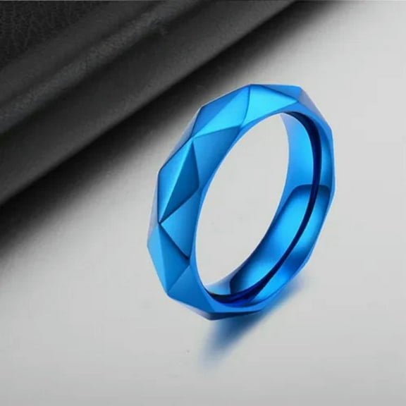 Silver/Gold/Blue Titanium Steel Rhombic Band Men's Wedding Party Ring Size 7-11