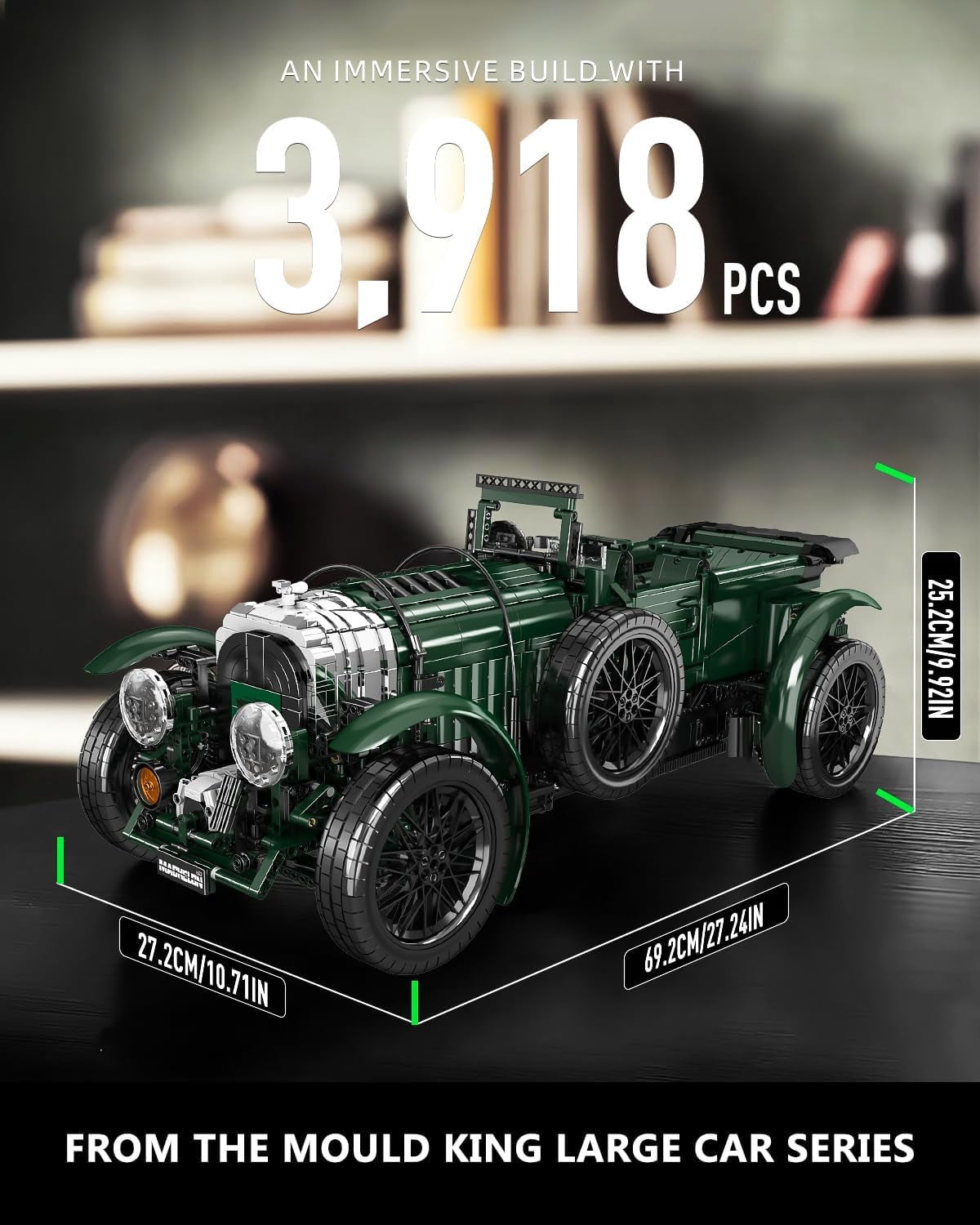 Classic Cars Building Blocks Sets, MOC Scale Model Kit with Engine Battery and Motors Vintage Car Model, Collectible Set, Gift Toy for (3918 Pieces)
