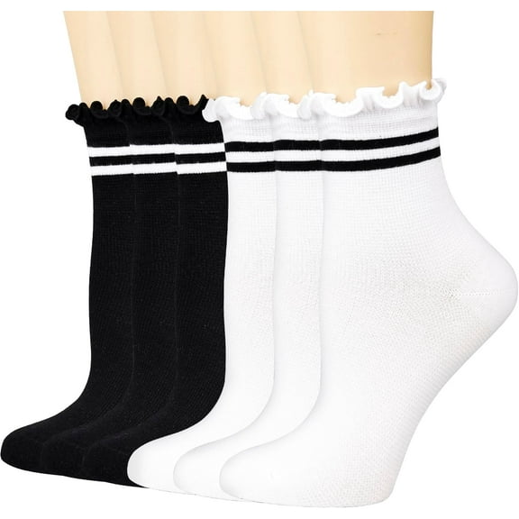 Womens Socks, Size 9-11, Ruffle Turn-Cuff Casual Ankle Breathable Cool Knit Cotton Lettuce Crew Frilly Sock 6 Pack