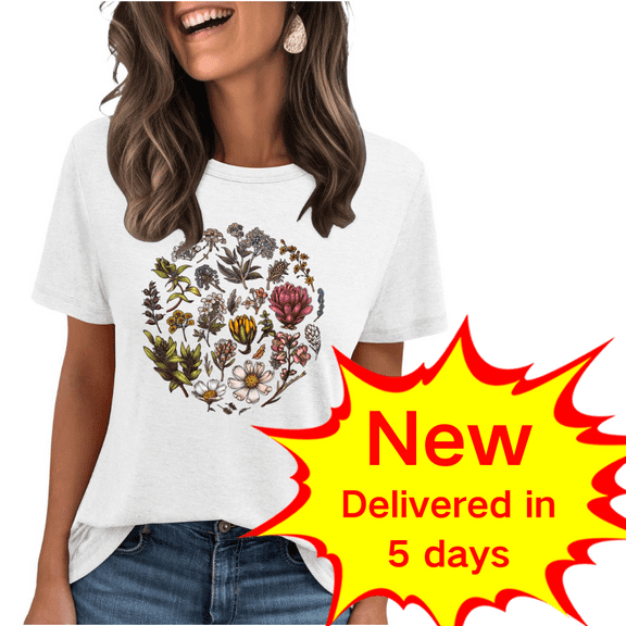 Pohista Women Tops for Work Womens Graphic T Shirts Summer Blouses for Women 2025 Fitted Short Sleeve Tunic Tops for Women Leggings order again Floral Print Tops for Women