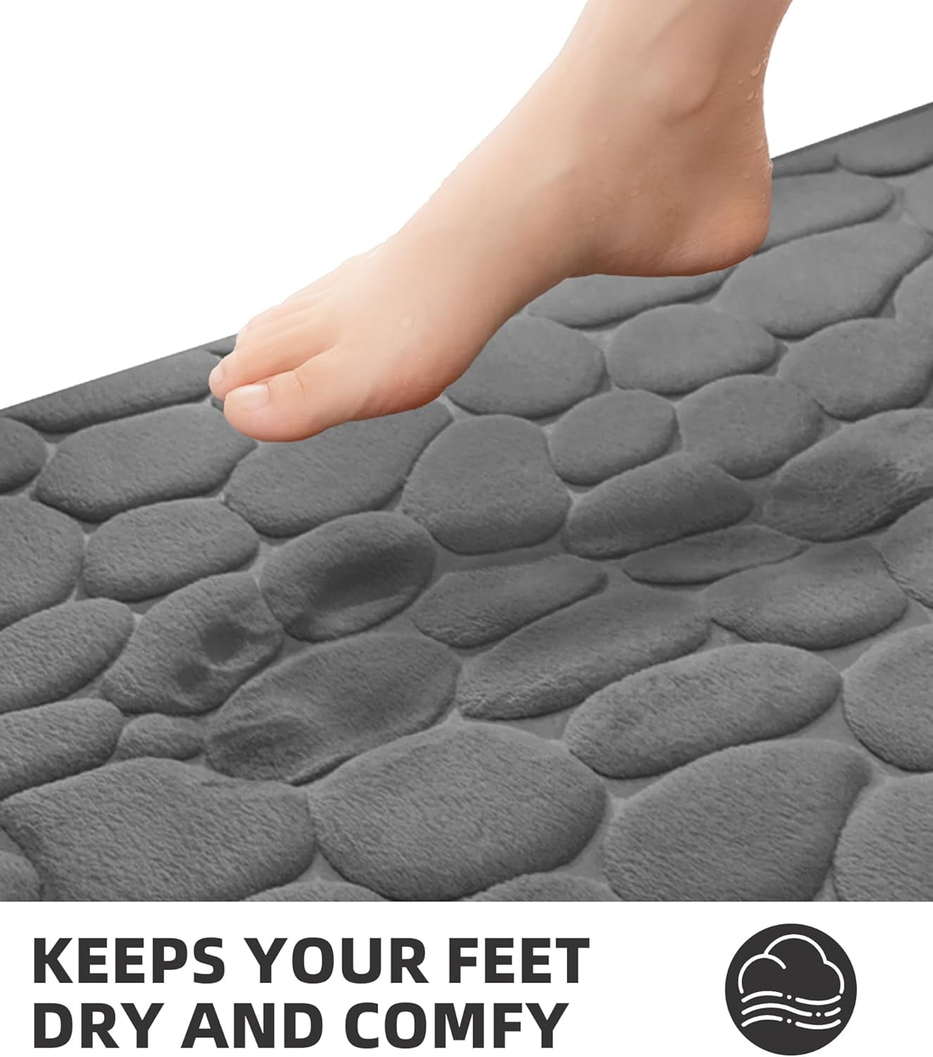 Memory Foam Bath Mat – Super Soft Absorbent Bathroom Rug, Non-Slip Quick Dry Floor Mat, Cobblestone Design, Washable Bath Mat for Bathroom, Bedroom, Toilet