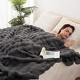 thumbnail image 5 of VK·LIVING Thick Ribbed Faux Rabbit Fur Cozy Reversible Throw Blanket,Super Soft 3D Striped Fuzzy Cozy Blankets,Dark Gray,90"x 90", 5 of 7