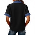 thumbnail image 4 of Denim Collared Shirt Women Short Sleeve Patchwork Denim Button Casual Shirts Business Casual Work Tops Summer Outfits Dark Gray XL, 4 of 5