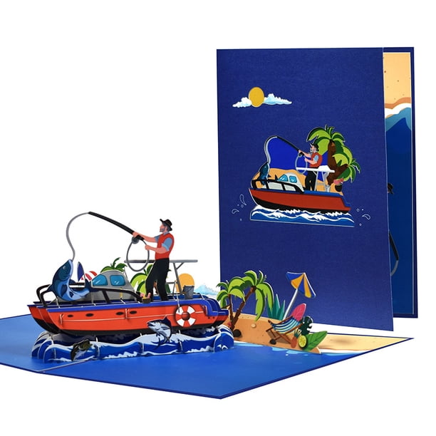 Nueva aventura con tarjeta emergente de velero, viajes, salvavidas, pesca, playa, tarjetas de felicitación 3D, jubilación ideal, regalo de cumpleaños para papá, abuelo, hombres, compañero de trabajo,