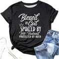 thumbnail image 4 of Womens Summer Blouses Letter Print Short Sleeve Stylish Comfortable Apparel Ladies Clothing,Black,S, 4 of 4