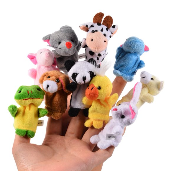 Acekid - Juego de 10 marionetas de dedo de animales de peluche suave para bebé, estilo animal de terciopelo para niños pequeños