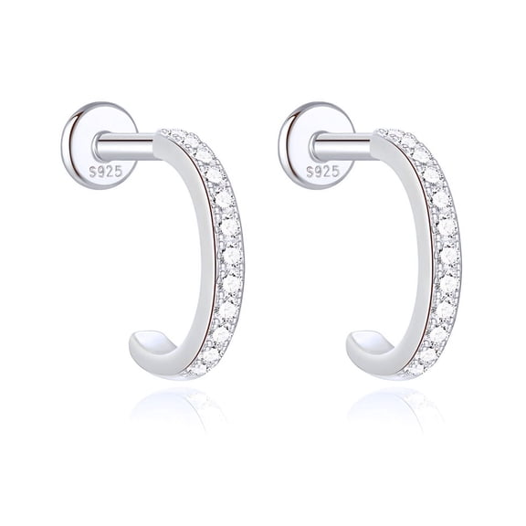 Hoop Flat Back Earrings for Women Sterling Silver 16G 6mm Cartilage Helix Upper Lobe Body Piercing Ginger Lyne