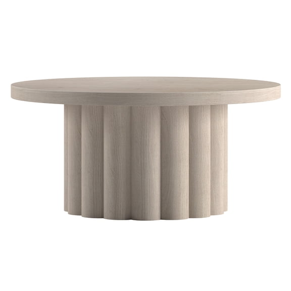Olie 32" Wide Round Fluted Coffee Table in Alder White