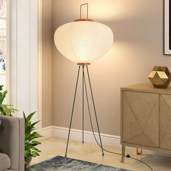 YLTLINK Rice Paper Floor Lamp,Tripod Japanese Floor Lamp for Living Room,Noguchi Lamp Tall Stnading Lamp Akari Lantern Lamp for Bedroom,Study Room,Off