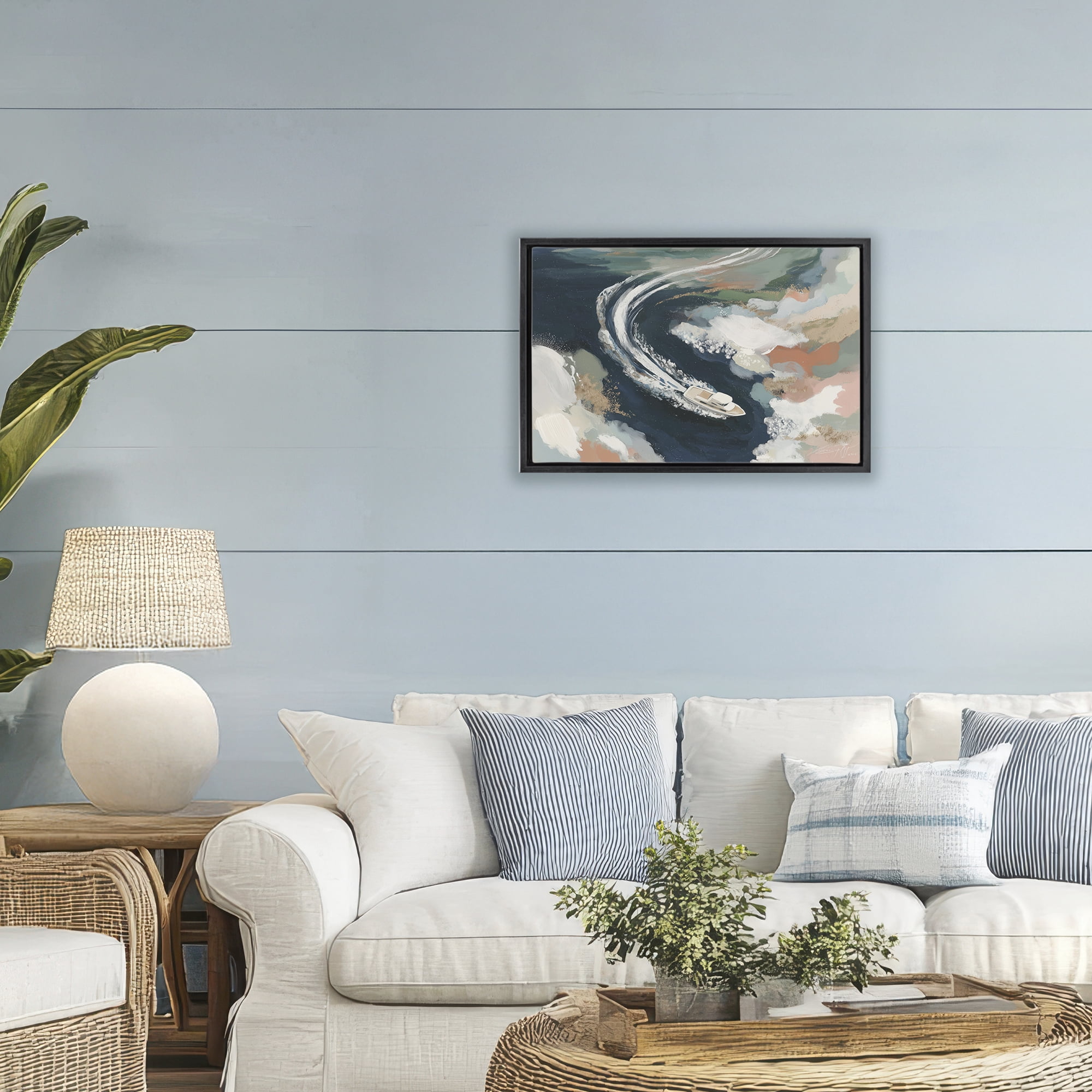 Stupell Industries Boat Wake From Above Black Framed Floater Canvas Wall Art, design by Chromatic Storm Studio