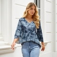 thumbnail image 3 of 3/4 Sleeve Dressy Blouses for Women Ruffle Double Layers Mesh V Neck Lightweight Tunic Tops, 3 of 7