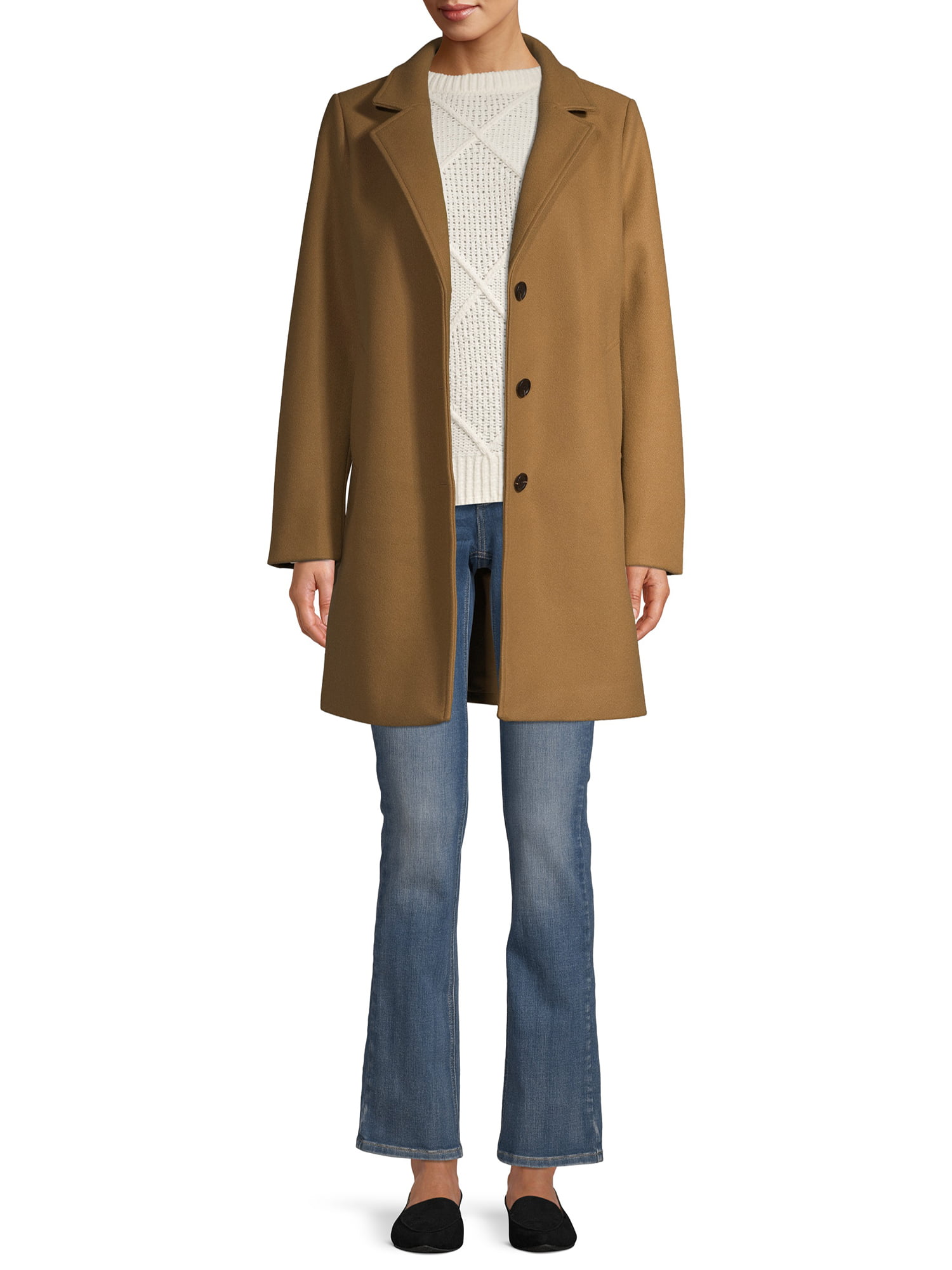 Time and Tru Women's Faux Wool Button Front Dad Coat - Walmart.com