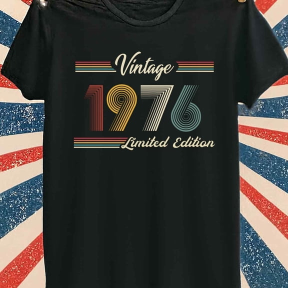 T-Shirt for Men Vintage Casual Short Sleeve Round Neck Print - Men's 1976 Vintage Edition T Classic with Digital Logo Plus