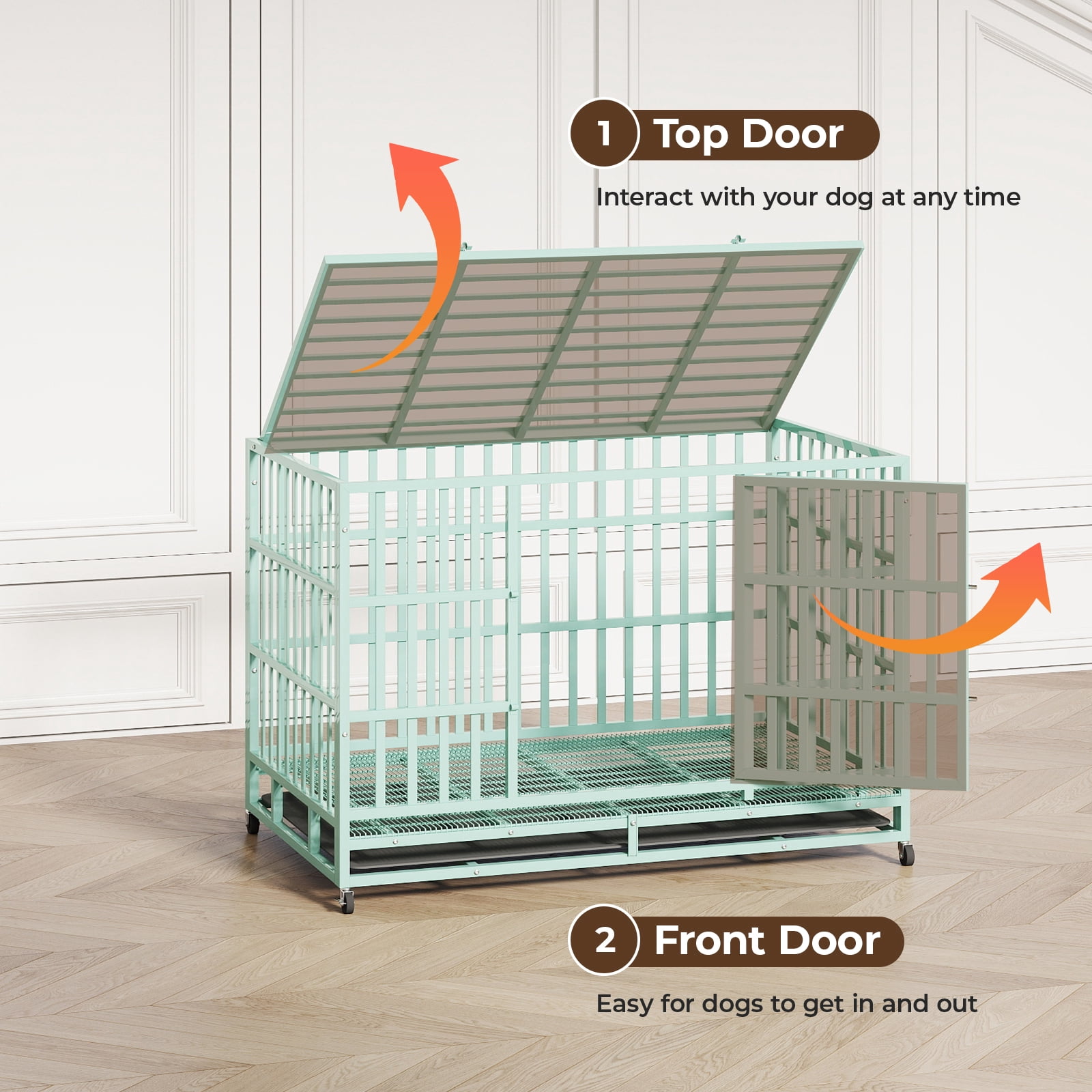 TIME RAY 48" Dog Crate, Heavy Duty Dog Crate Cage for Outdoor and Indoor with Removable Tray,Green