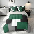 thumbnail image 3 of Manfei Forest Green Geometric King Bedding, Abstract Grid King Bed in a Bag, Black White Green Gray, Gray Reversible 7 Pieces, 3 of 6
