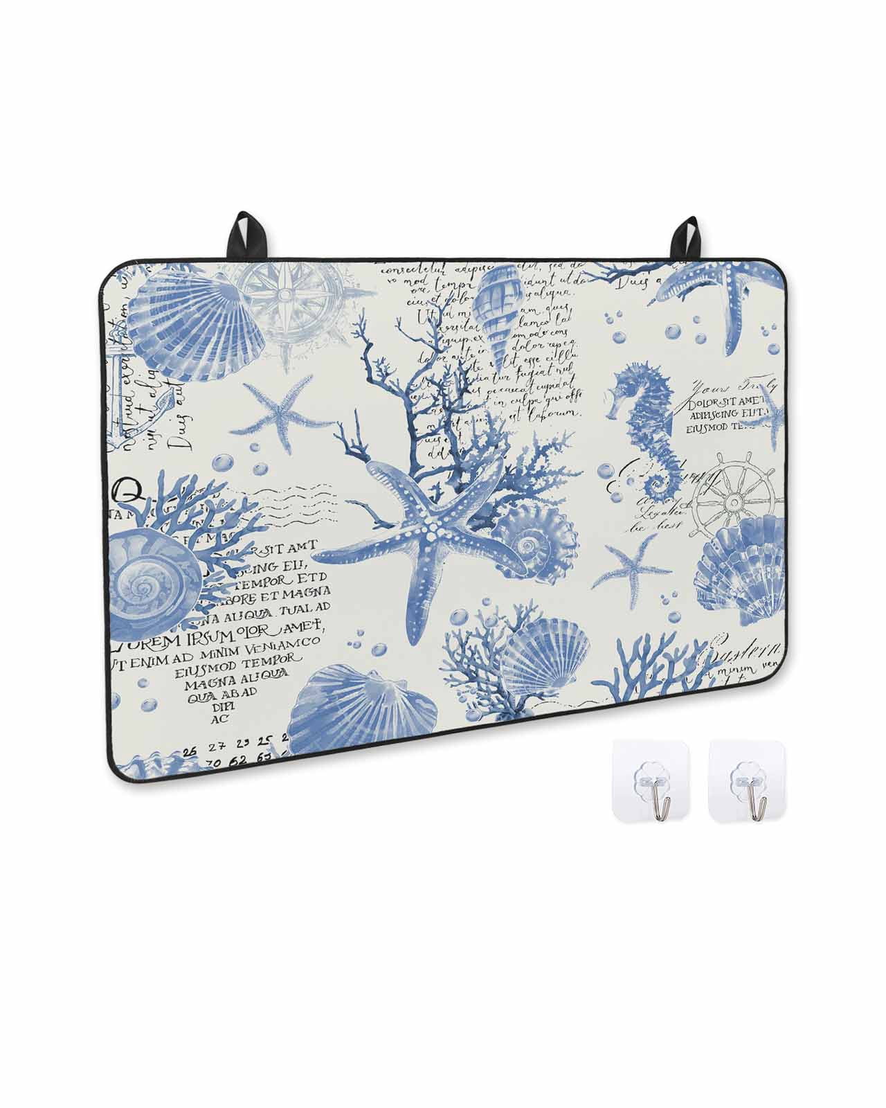 nqOlkjepod Large Induction Cooktop Protector Mat 36"x21", Blue Seashells Stove Top Covers for Electric Stove, Coastal Nautical Ocean Starfish Coral Stove Burner Cover Mats, Glass Top Stove Cover