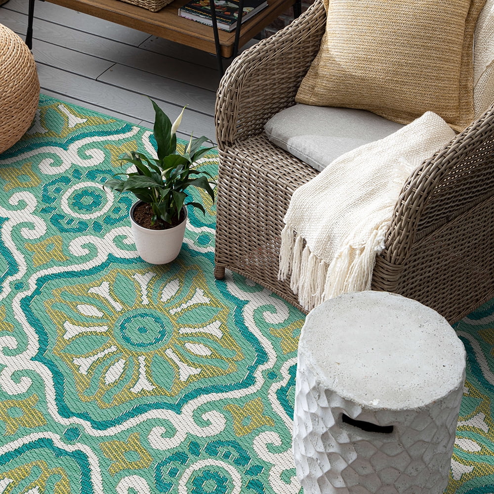 Mohawk Home Positano Outdoor Area Rug, Teal, 10' x 13'