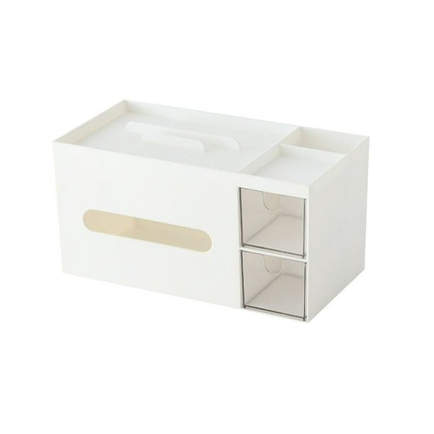 Caja de pañuelos de escritorio con cajón, organizador multifuncional para escritorio con 3 compartimentos para teléfono, bolígrafos y material de oficina. Accesorio para escritorio de estudiante o
