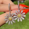 thumbnail image 3 of Exquisite Silver Daisy Flower Sunflower Stud Earring Crystal Earring Fashion Sunflower Hoop Dangle Earrings for Wedding, 3 of 7