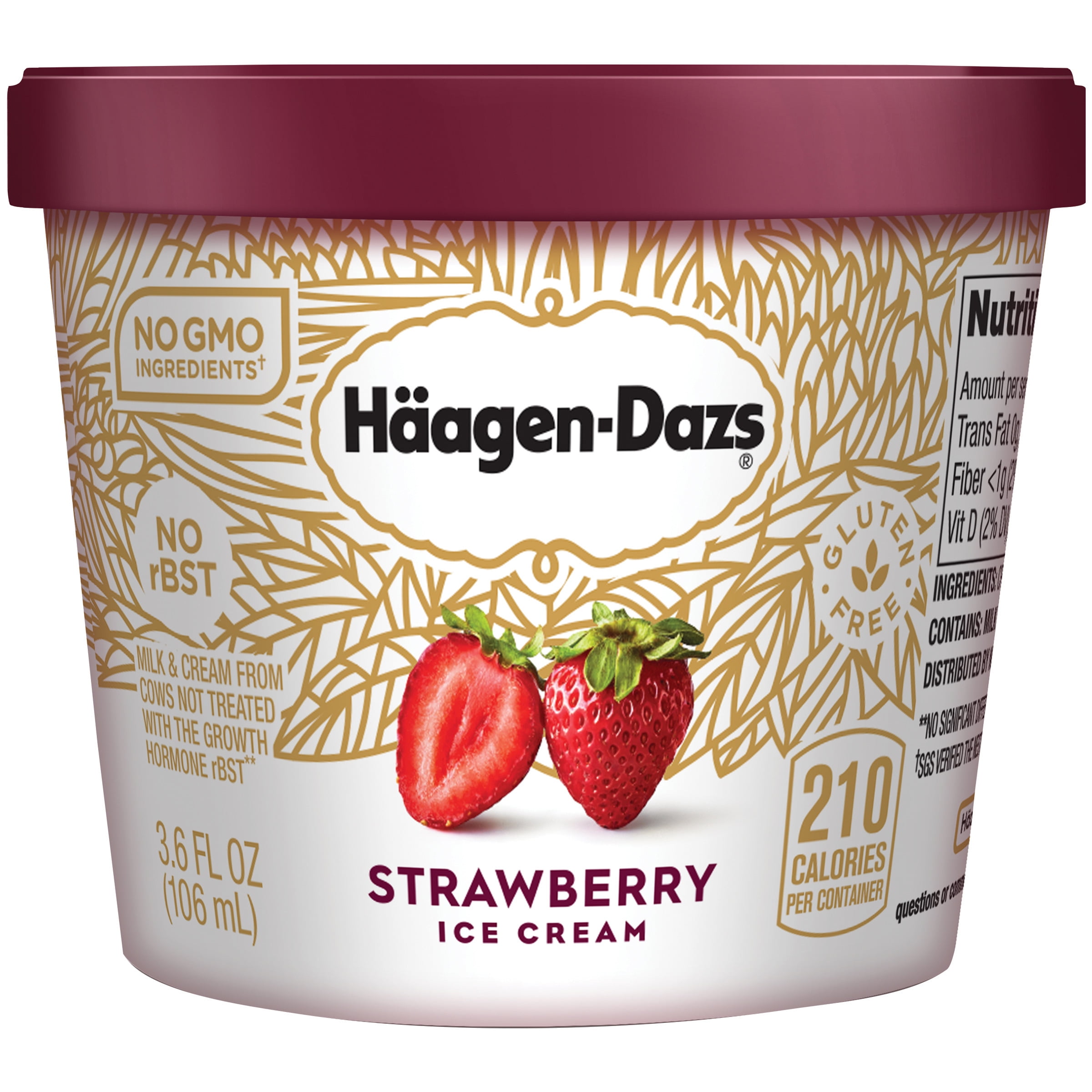 HAAGENDAZS Ice Cream, Strawberry, 3.6 Fl. Oz. Cup No GMO Ingredients