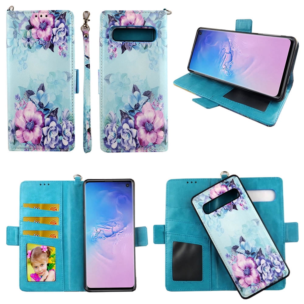 Blue Flower Case for Samsung Galaxy S10 Plus (6.4â) S 10 + Magnetic