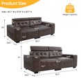 thumbnail image 3 of Balichun Modern Sofa with Adjustable Headrest Brown PU Leather Upholstered Sofa Couch with Side Pocket Oversized 3 Seat Couch for Living Room, Bedroom, Apartment, Office, 3 of 11