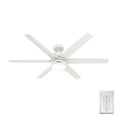 thumbnail image 3 of Hunter 60 inch Outdoor or Indoor Ceiling Fan with LED Light - White Ceiling Fan with Wall Control, For Patio, Garage, or Porch, Quiet, Standard Mount, 6 Blades - Solaria 51476, Fresh White, 3 of 16